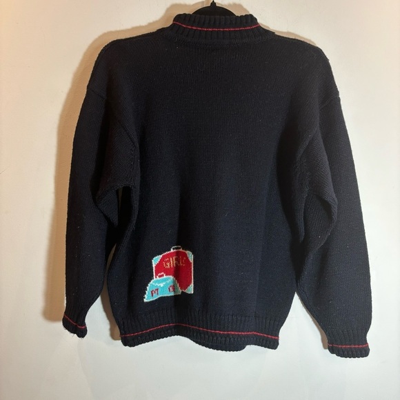 MEXX Sz L Bell Boy Travel Suitcase Wool Blend Short Rolled Neckline Sweater - Picture 8 of 8